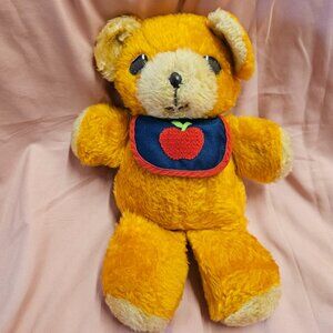 Vintage 1975 Fisher Price Teddy Bear 12" in Apple Bib Orange Tan